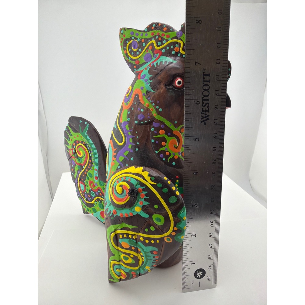 Hand Painted Wood Rooster Figurine Colorful Alebrije Style Folk Art Sculpture - Picture 6 of 7